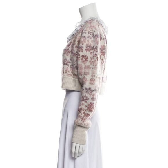 LoveShackFancy Pullover Sweater Sz S Multi Floral Crop Coquette Lace Collar - Picture 3 of 12